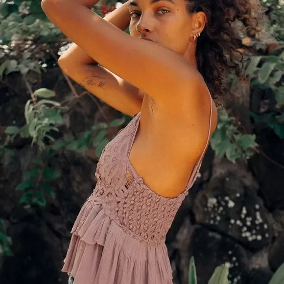 Free People Adella Cami Mauve Pink Lace Ruffle Tank Top Women’s Size M - Picture 6 of 6